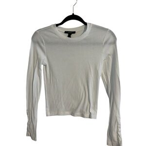 Forever 21 White Ribbed ,Fitted Long Sleeve Crew Neck Tee. Small. Preloved